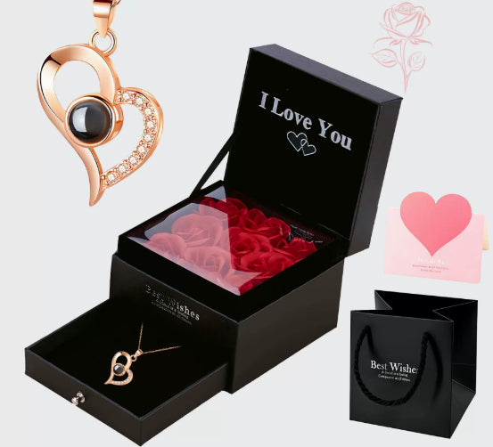 Heart Shaped Sterling Silver Necklace Earring Combination Suit