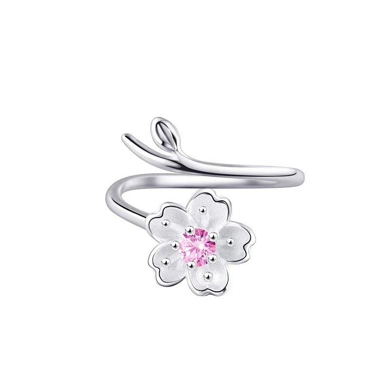 Anillo de plata S925 con diseño de rama de árbol y flor, bonito y elegante.