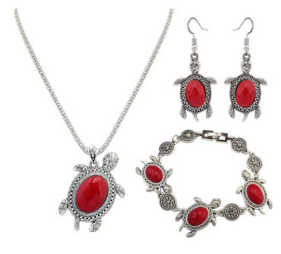 Neue Türkise Schildkröte Tier Set Kette Europäische Und Amerikanische Mode Halskette Ohrring Set Schmuck Vierteiliges Set Schmuck