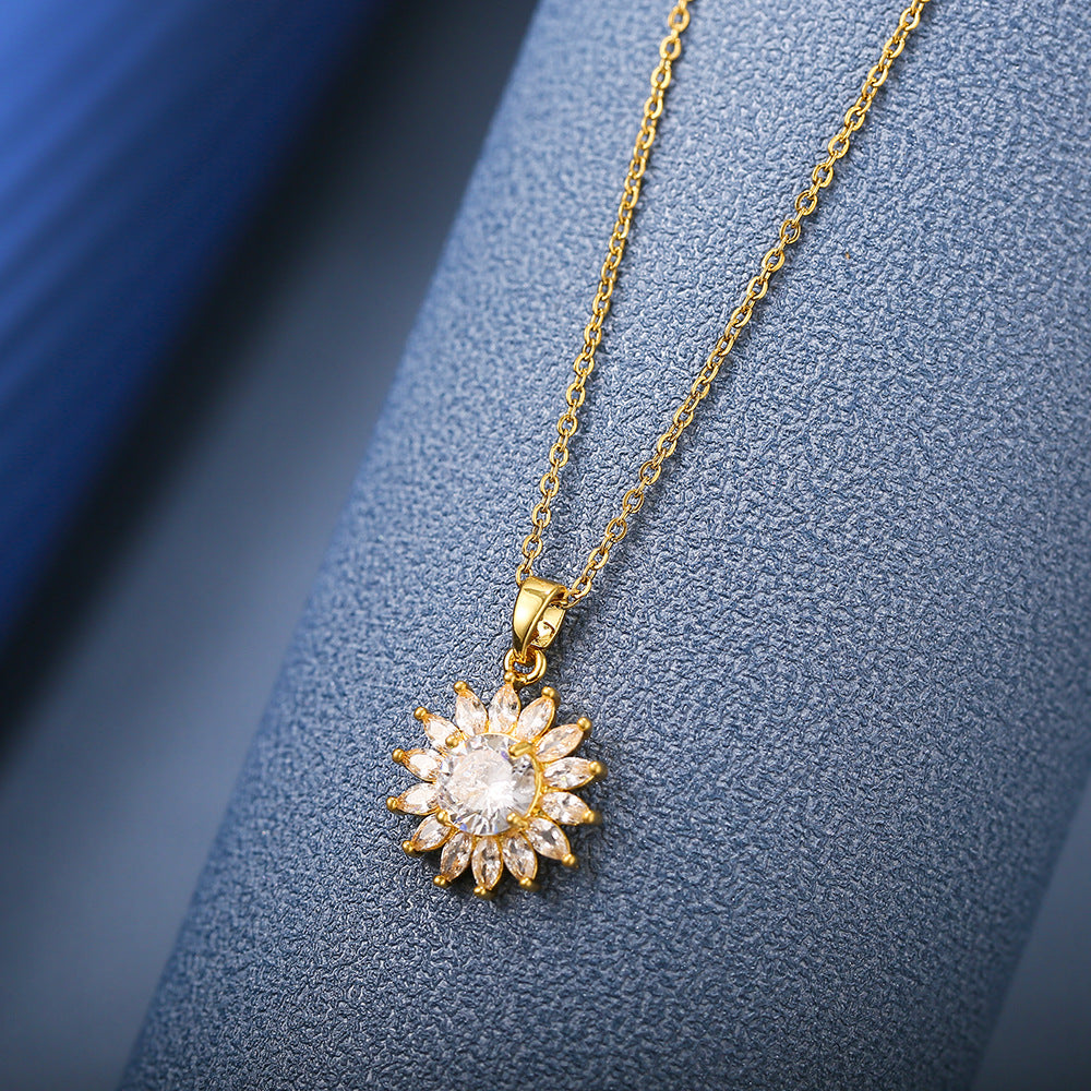 Goldene Sonnenblumen-Halskette aus Titanstahl für Damen