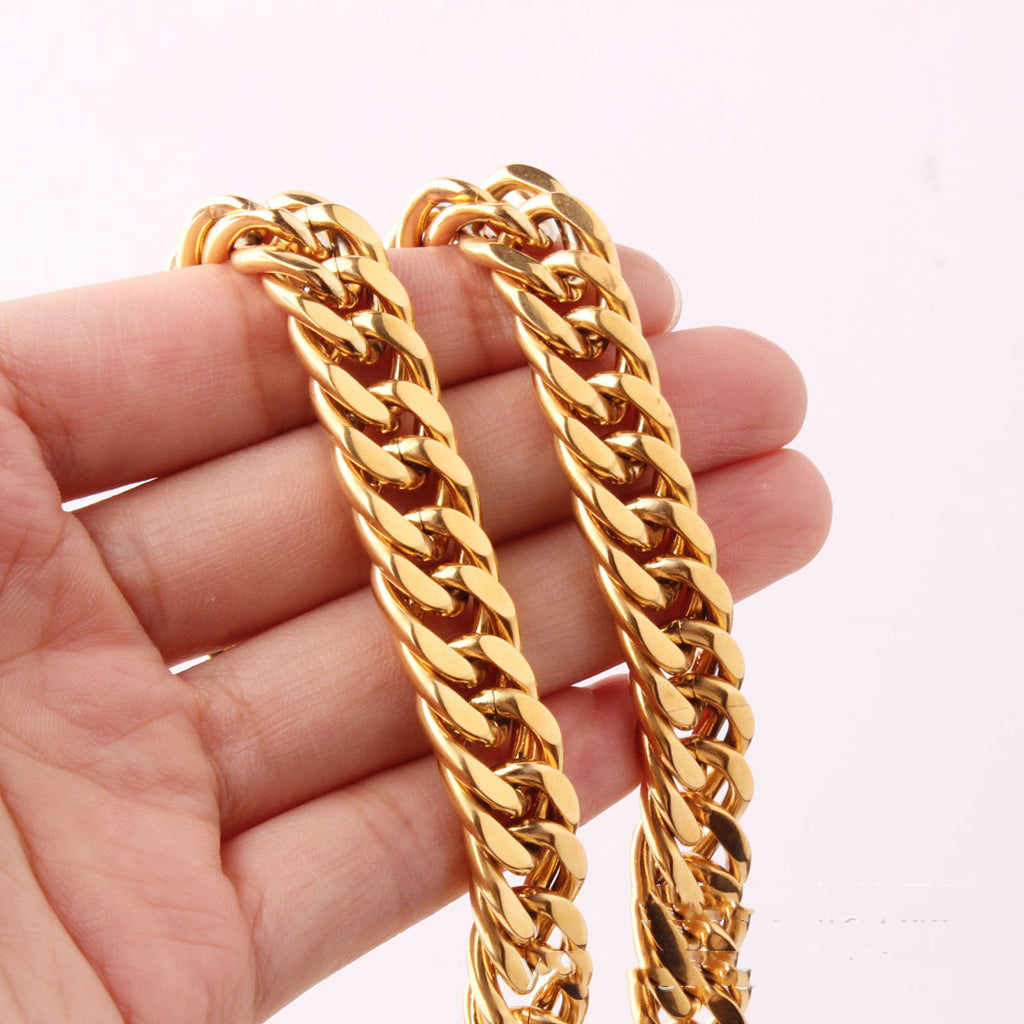 Herren Mode Titan Stahl Gold Doppelschnallen Halskette