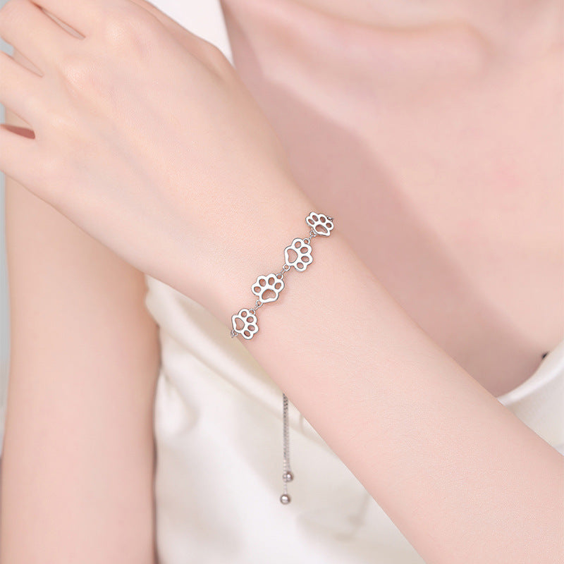 Womens Stylish Minimalist Paw Print Bracelet