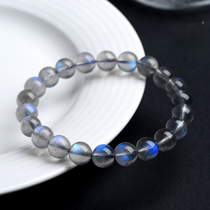 7A Level Natural Gray Moonstone Blue Light Ball Bracelet