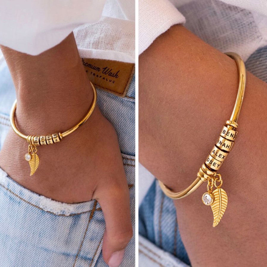 Pulsera de acero inoxidable con letras de cuentas Diy