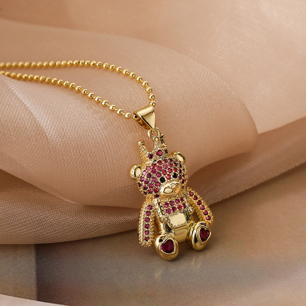 Fashion Hollowed-out Full Zircon Leopard Head Pendant Necklace