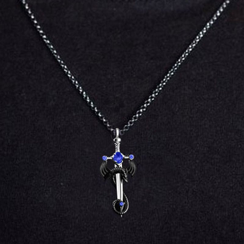 Modeschmuck Retro Edelstein Drachenschwert Edelstahlkette Halskette