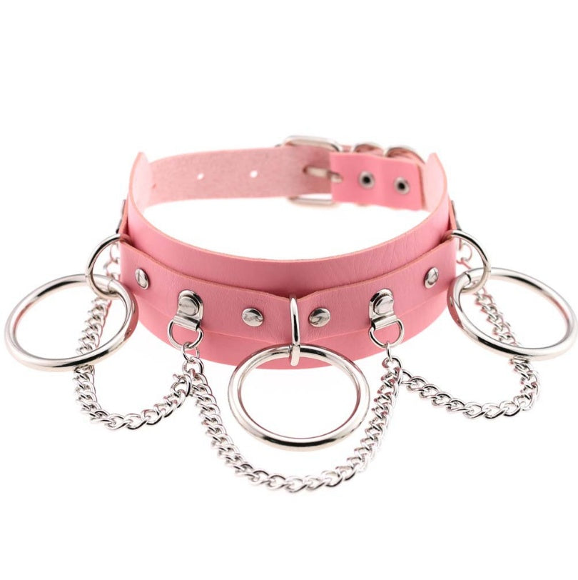 Europäischer und amerikanischer Stil Persönlichkeit übertrieben PU-Lederhalsband Punk Street Shooting Nachtclub O-Ring Kette Schlüsselbeinkette Halsband