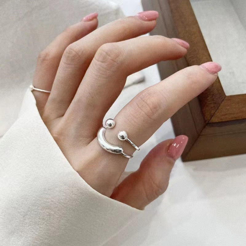 Anillo de Moda Sencillo Abierto con Cara Sonriente, Anillos Abiertos para Mujer y Niña, Cara Feliz Adorable Ajustable