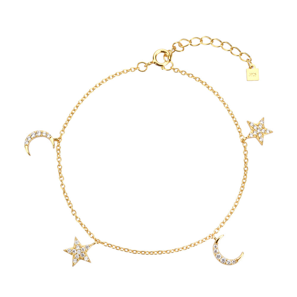 Star Moon Sterling Silver Women's Bracelet