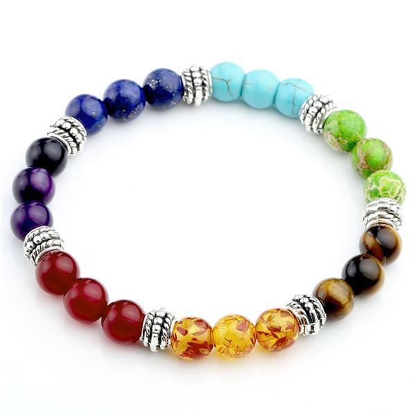 Pulsera de cuentas coloridas de ágata de roca fundida de 8 mm, piedra volcánica energética, chakras, con hilo elástico