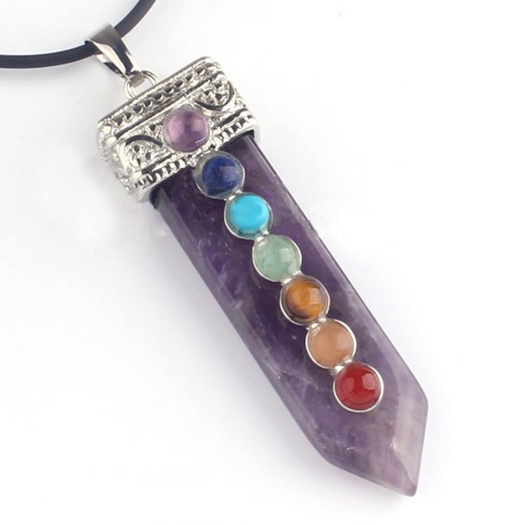 Natural Gemstone Crystal Seven Chakra Crystal Sword Pendant Necklace