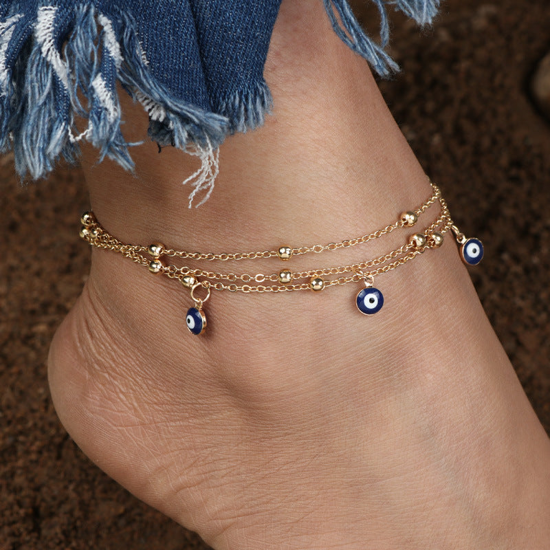 Tobillera de cadena con cuentas, moda, calzado y joyería, con colgante de ojo