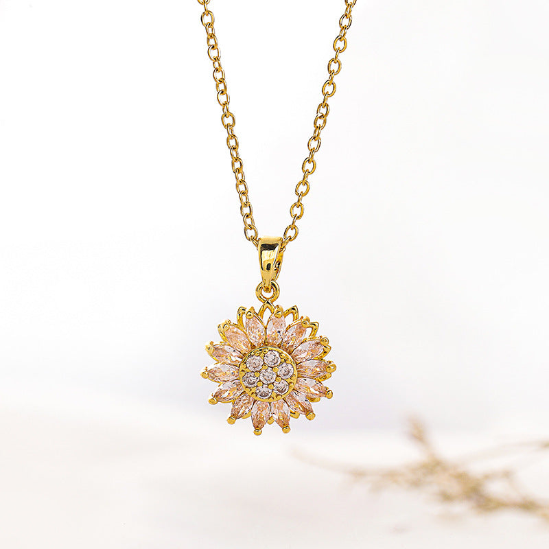 Klassischer Charme Sonnenblume Blume Edelstahl Halskette Ohrringe Mode Exquisiter Mikro-Samen Schmuck Ring
