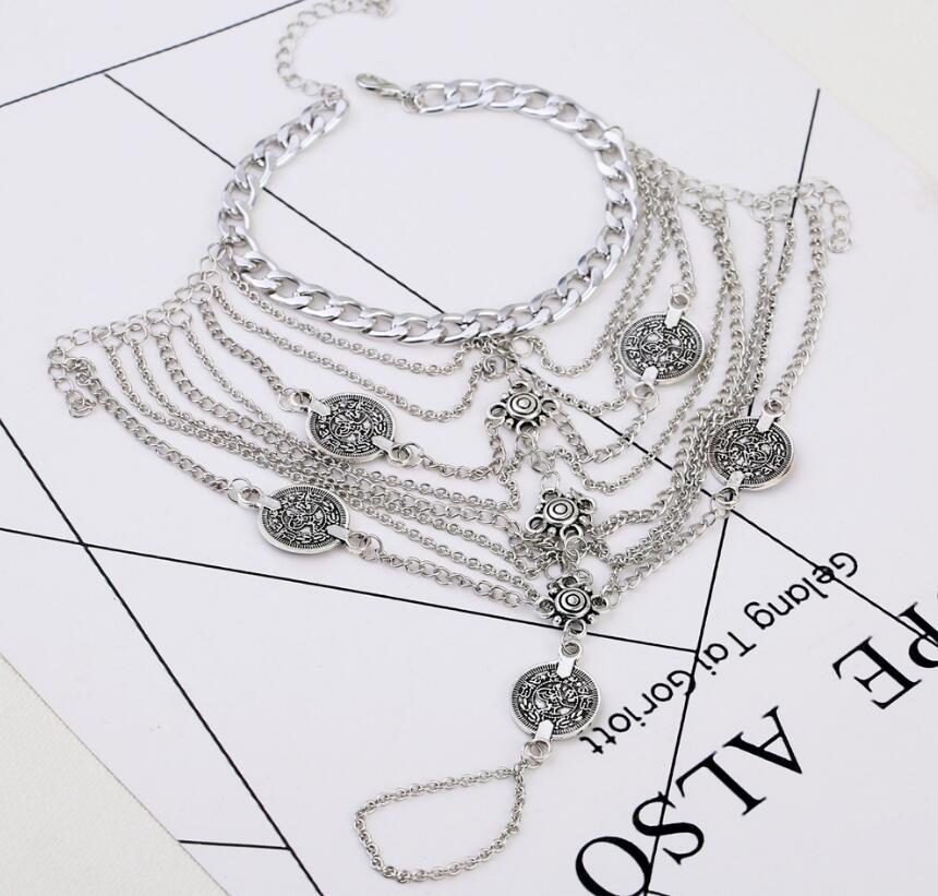 Tobillera sexy de verano con borlas plateadas para mujer, pulsera de tobillo con colgante de moneda, joyería para el pie, sandalia descalza