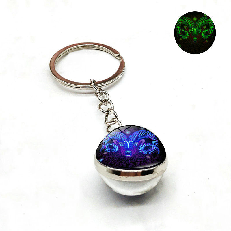 Zodiac Luminous Glass Ball Key Chain