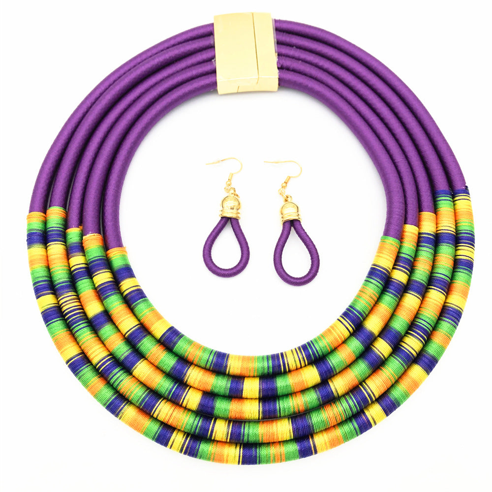 Afrikanische mehrschichtige Choker-Halsketten Ohrringe Schmucksets