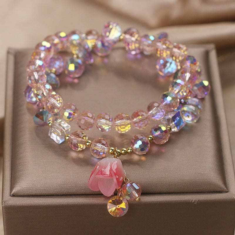 Exquisites Doppelkreis-Lilien-Kristallarmband