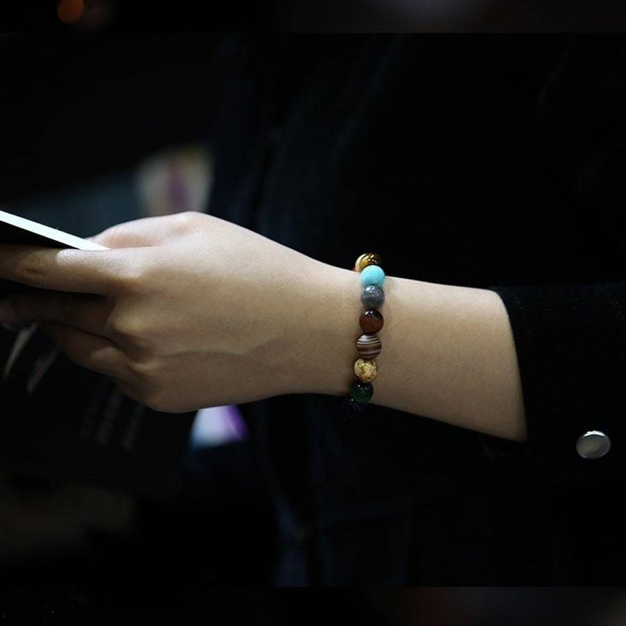 Nueva pulsera de cuentas de ocho planetas de moda para hombres, pulsera cósmica de yoga Chakra Solar de piedra natural, pulsera de joyería hecha a mano de piedras naturales bohemias