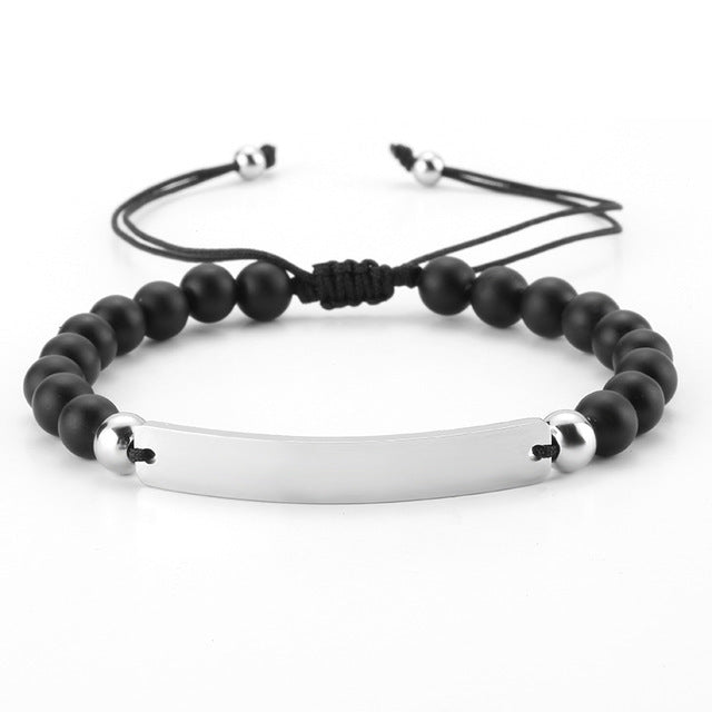 Pulseras de barra grabadas ajustables con cuentas personalizadas