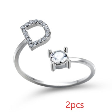 Nuevo Diseño Anillo Ajustable con Letra Inicial 26 Joyería de Moda para Mujeres Joyería Simple y Elegante
