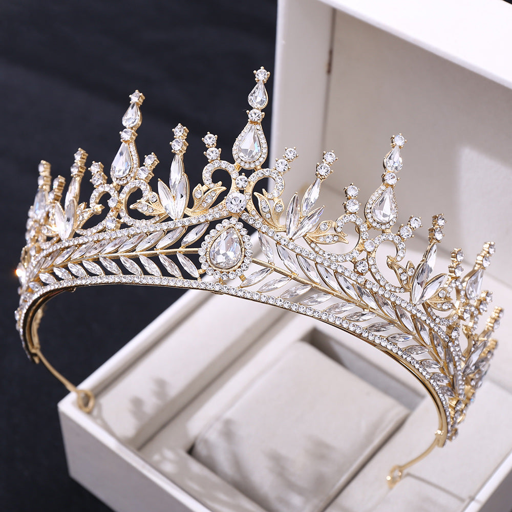 Conjunto de aros para el cabello de boda, corona barroca grande de cristal
