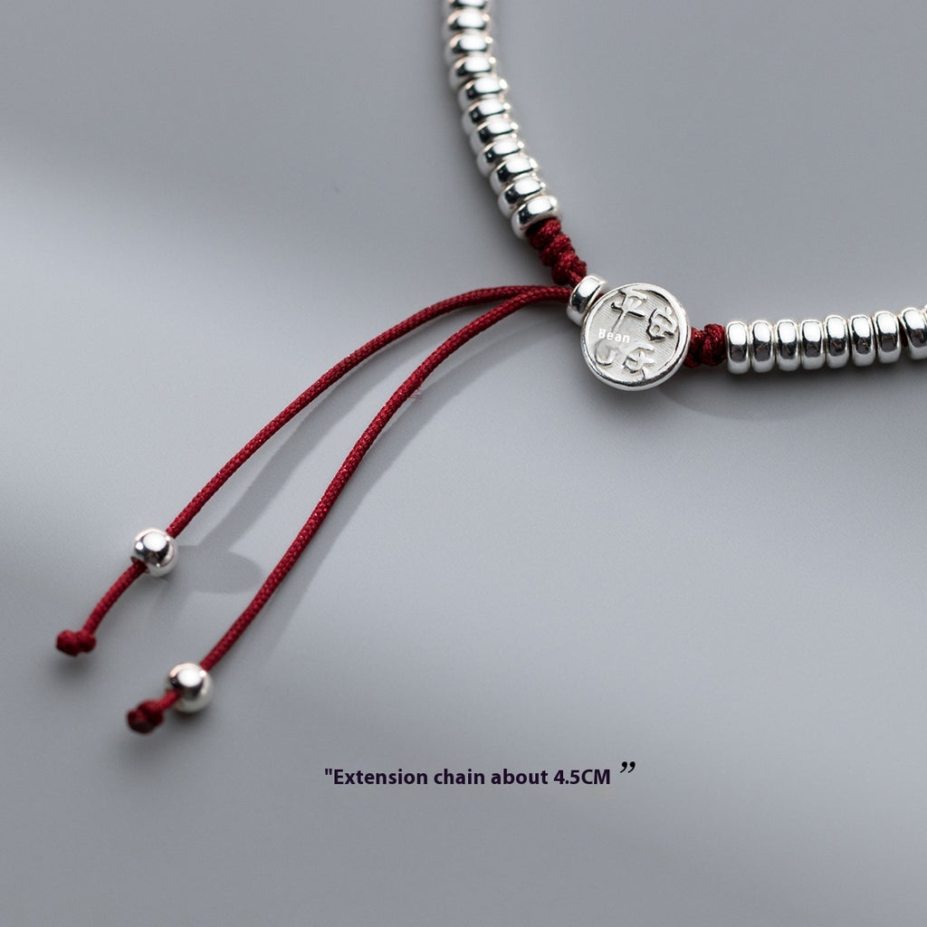 Sterling Silver Peace Happy Red Rope Light Bead Bracelet