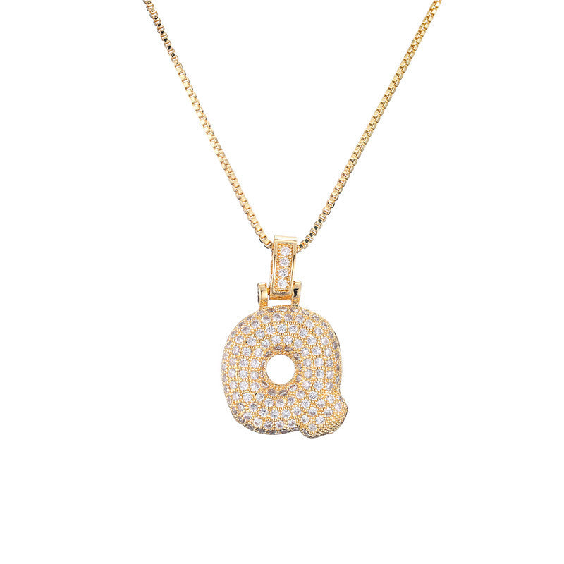 Schlüsselbeinkette Kupfer Mikro-intarsierte Zirkon 26 Buchstaben-Anhänger-Halskette für Frauen Geburtstag Schmuck Geschenke