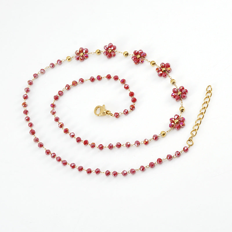 Color Crystal Flowers Stainless Steel Bracelet