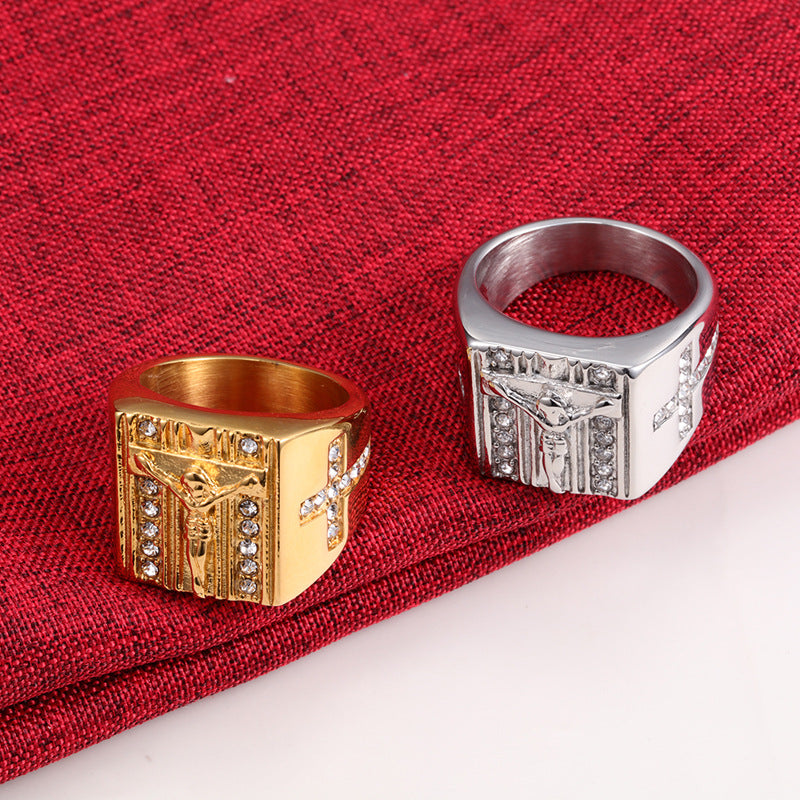 Europäischer und amerikanischer Retro-Religions-Jesus-Kreuz-Ring