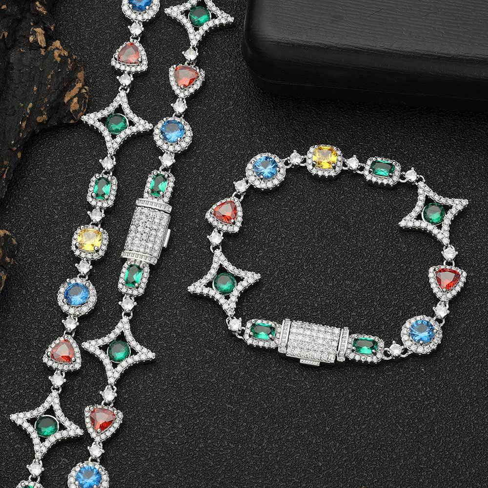 Jewelry Ornament Hip Hop Color Gemstone Necklace Bracelet