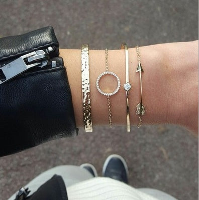Conjunto de Pulseras de Oro Plata Cristal Hoja Luna Flecha Gato de Moda para Mujer Pulsera Ajustable Geométrica Brazaletes Pulseiras