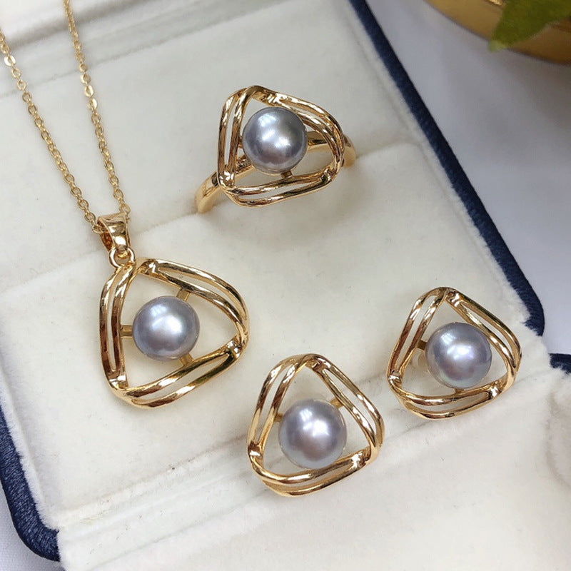 Schlichtes und Exquisites Süßwasserperlen-Collier-Set