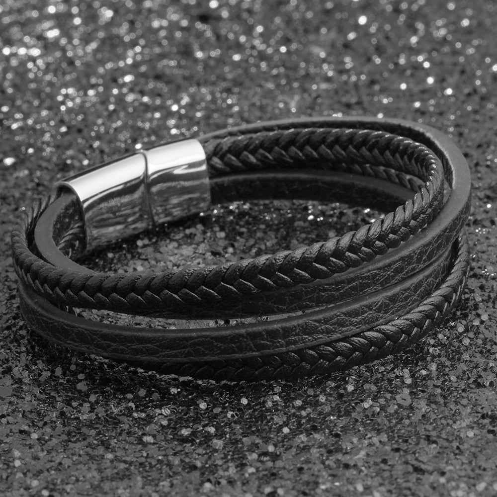 Pulseras y Brazaletes de Acero Inoxidable para Hombre, Pulseras de Cuero Trenzado, Cierre Magnético, Joyería Masculina Nueva