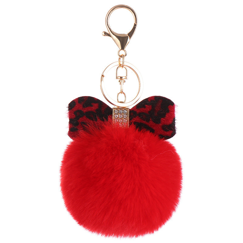 Llavero Colgante para Mochila con Bola de Pelo y Lazo de Leopardo