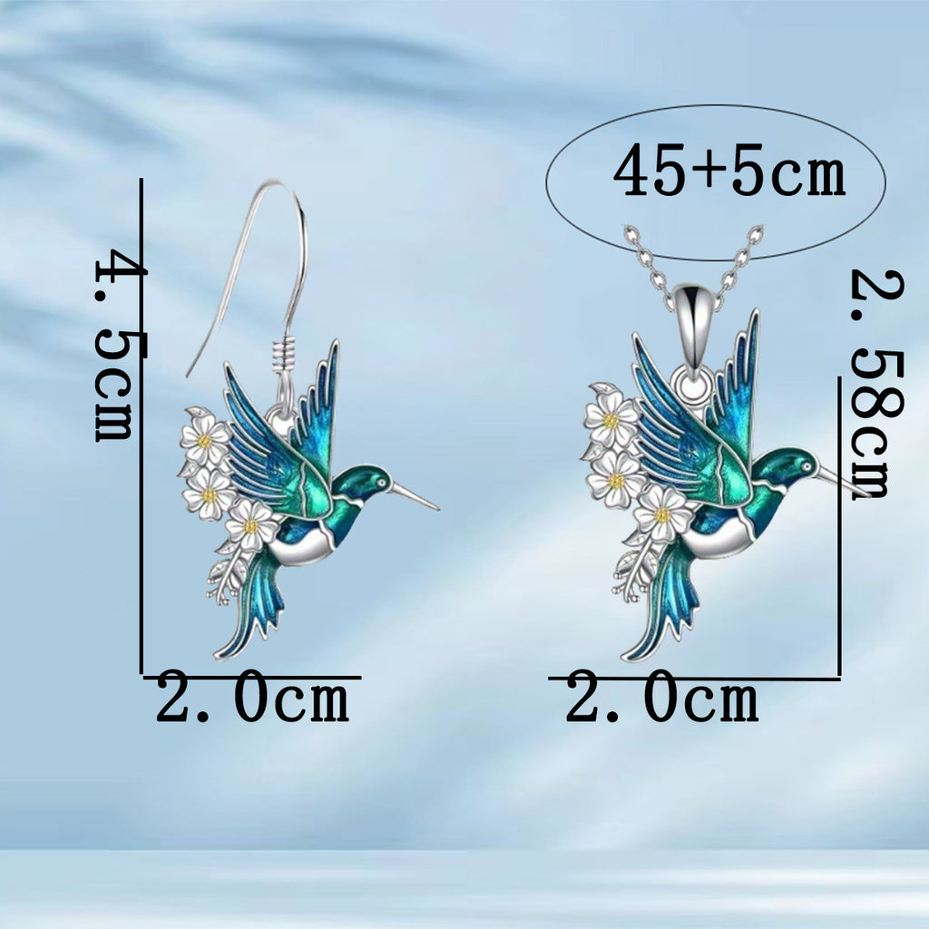 Juego de collar con colgante de colibrí y pendientes