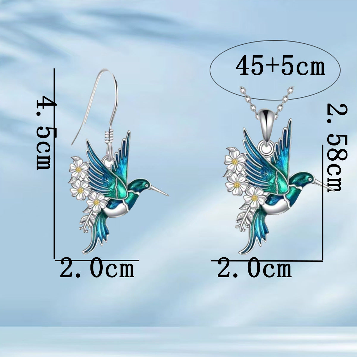Juego de collar con colgante de colibrí y pendientes