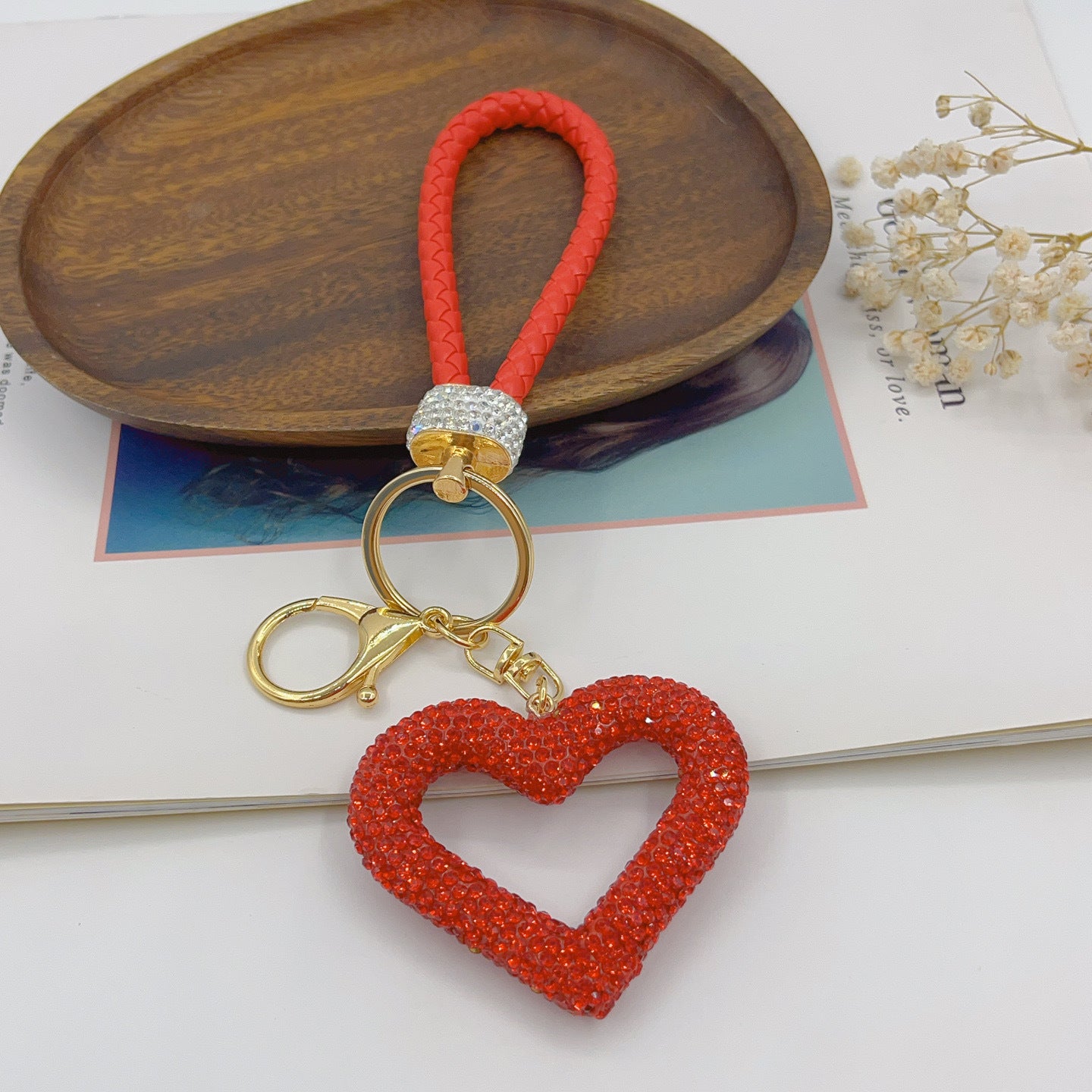 Llavero de Corazón Hueco de Cuerda de Cuero y Arcilla Polimérica, Colgante Lindo de Gama Alta para Bolsos, DIY Creativo, Pequeño Colgante Terminado al por Mayor