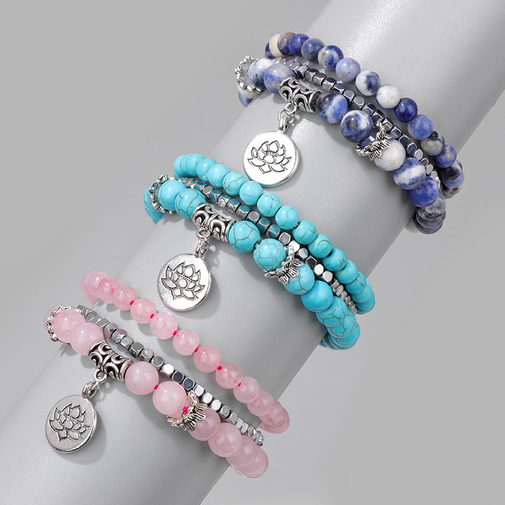 Natural Stone Beads Bracelet Female Lotus Pendant