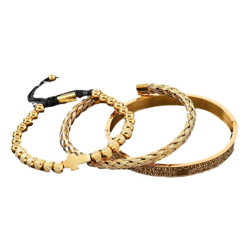 Herren Armband Edelstahl, Kreuz-Regal-Design, Kugel, größenverstellbar