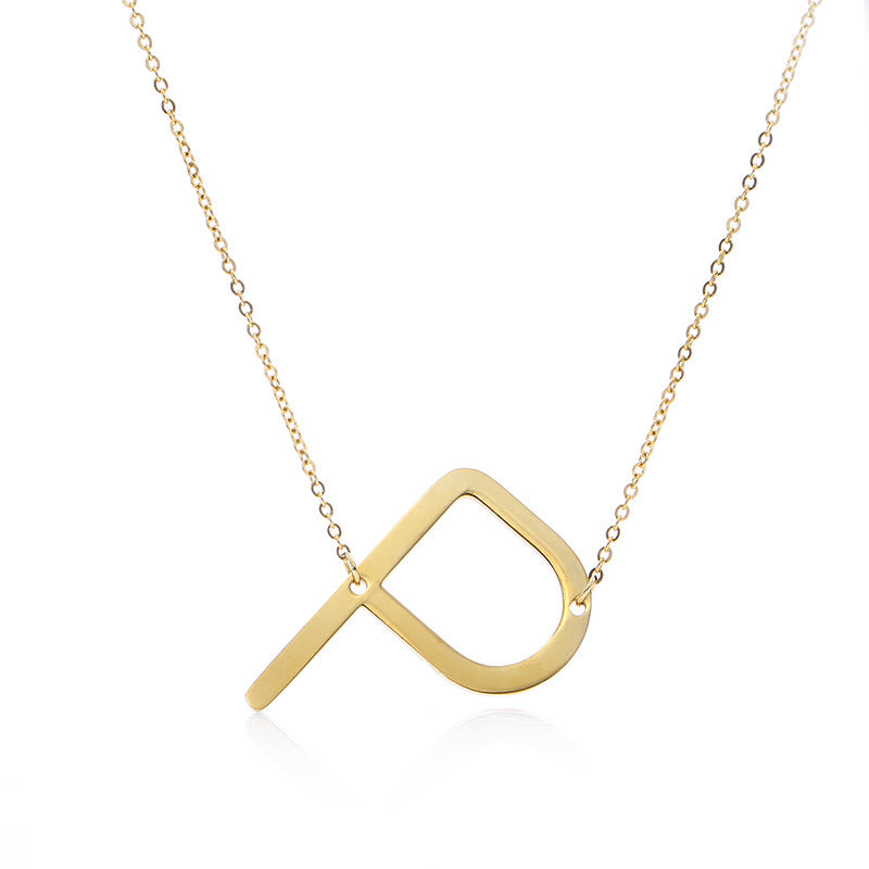 Fabuloso collar con colgante de letra inicial de acero inoxidable chapado en oro rosa