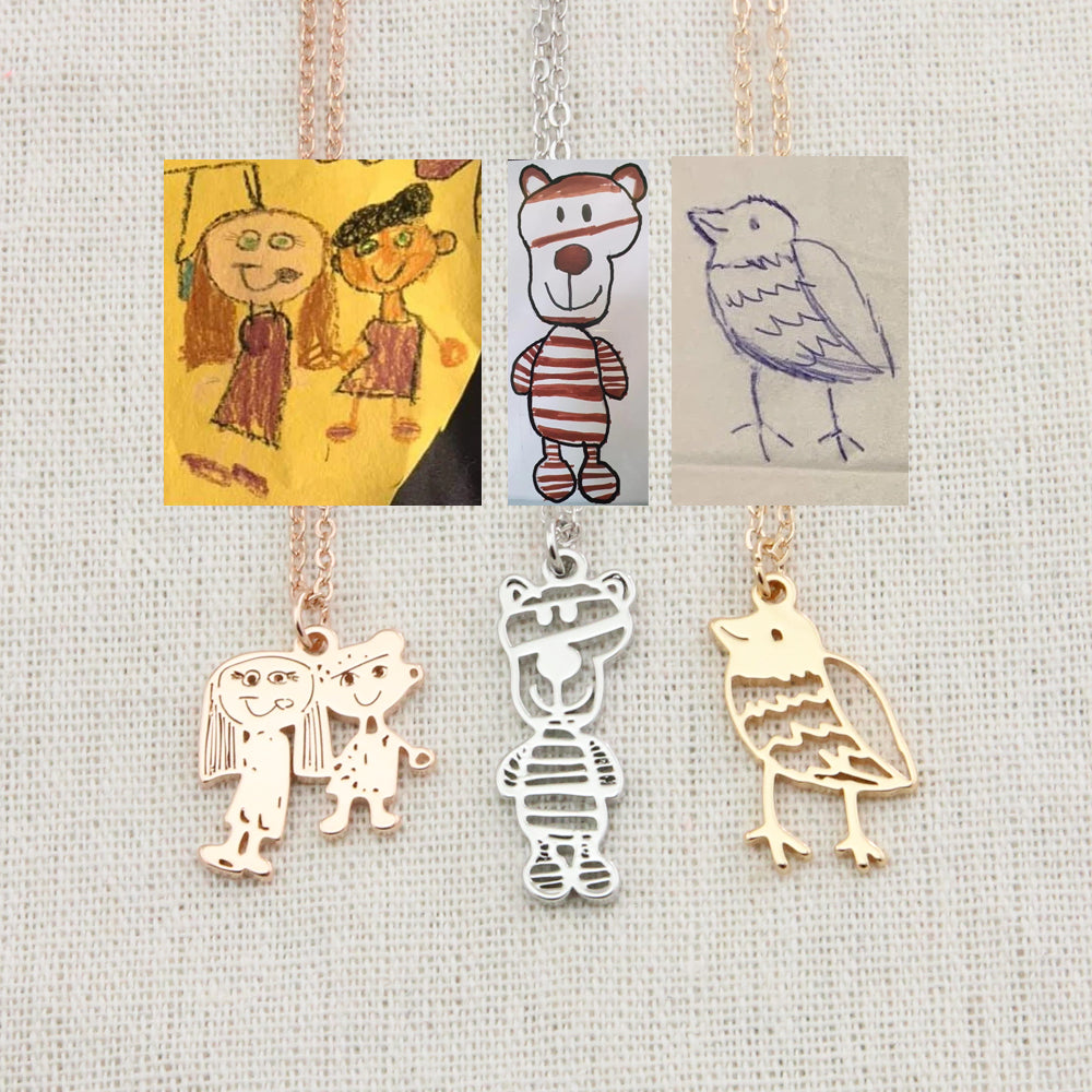 Benutzerdefinierte Kinderzeichnung Halskette Edelstahl Personalisierte Kinderkunst Anhänger für Kinder Mutter Familienschmuck Geschenke