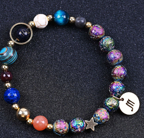 Pulseras de las Doce Constelaciones de Roca Volcánica Colorida de San Azul