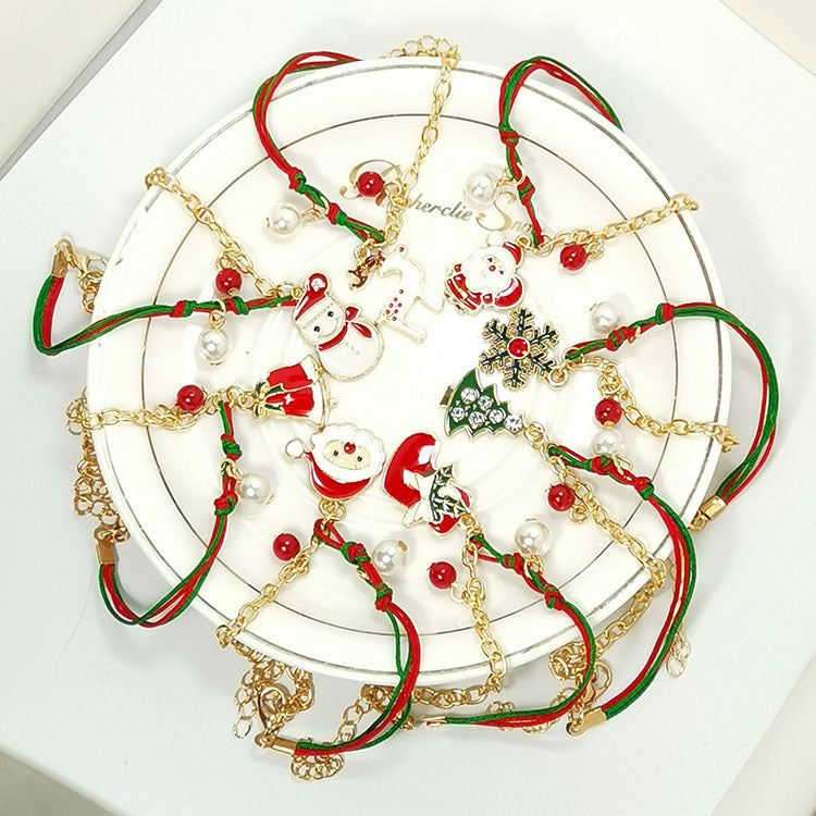 Nueva pulsera de Papá Noel muñeco de nieve de Navidad con árbol de copos de nieve, pulsera con dije de regalo de Navidad, cadena con colgante para mujer, regalo de moda de Año Nuevo