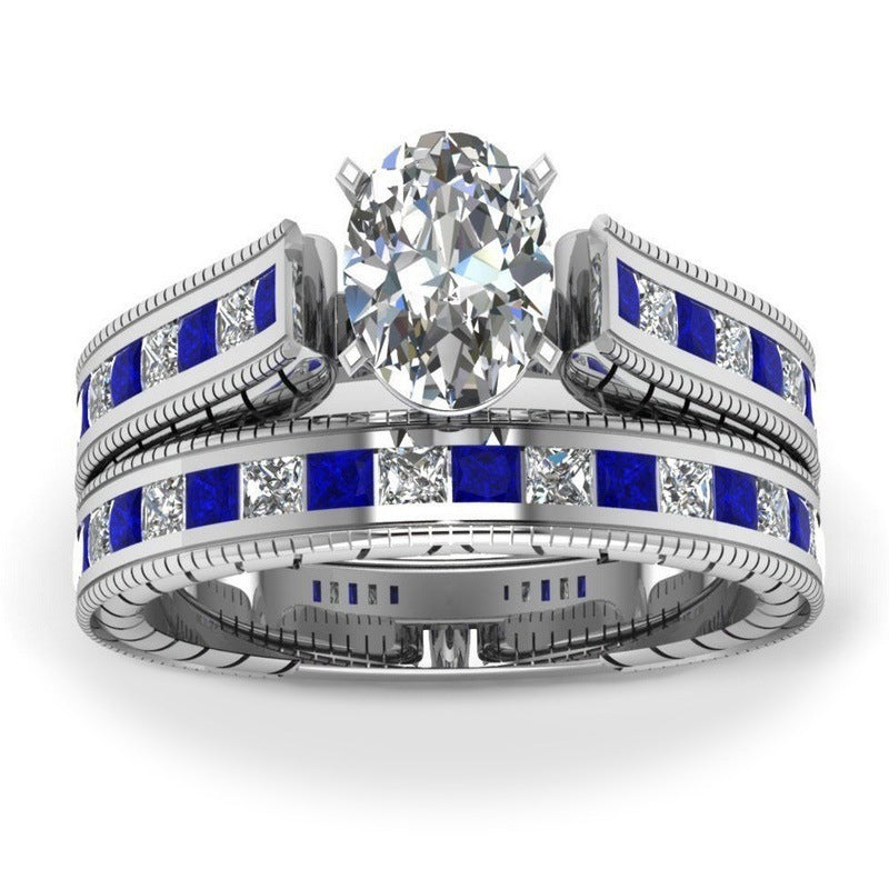 Anillos de pareja de diamantes blancos y azules para mujer