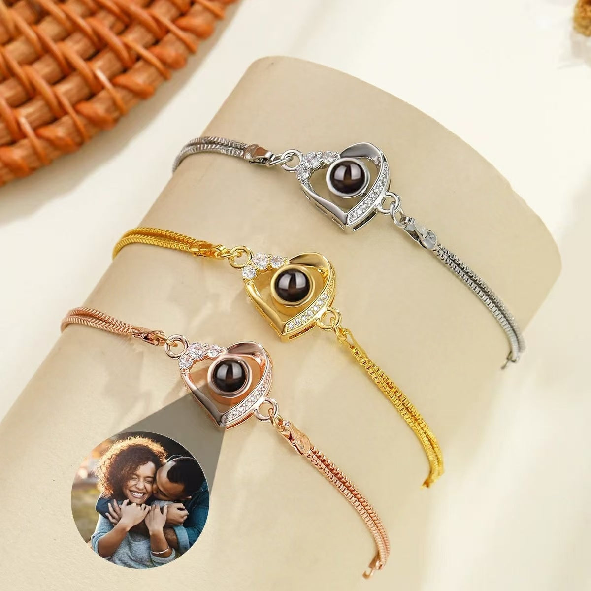 Pulsera Corazón de Melocotón de Lujo de Entrada de Temperamento a Juego con Doble Capa
