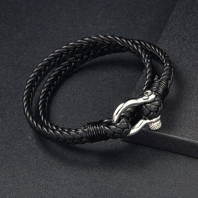 Marine Ankerkette Echtleder Vachette-Verschluss geflochtenes Lederarmband
