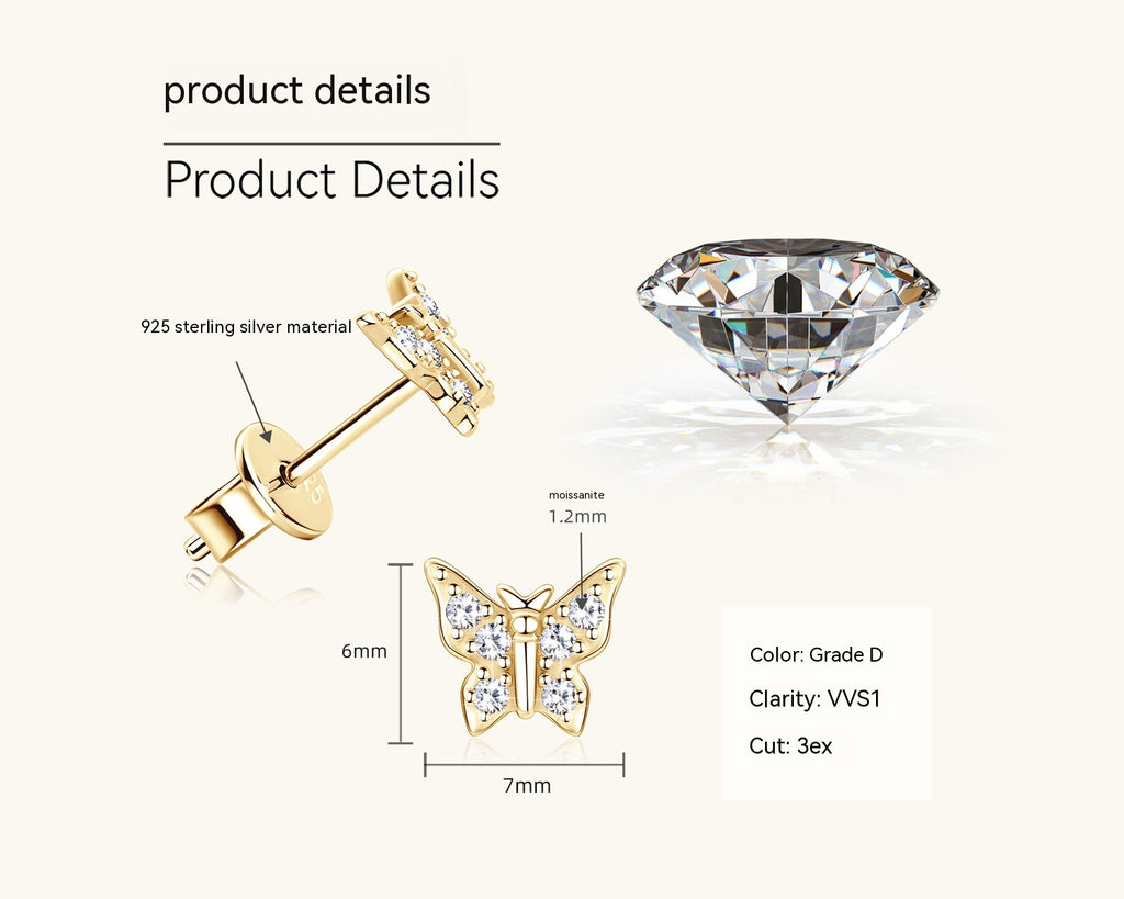 Koreanischer Schmetterlings-Moussanit-Diamant-Ohrring-Team S925 Zeng Silberschmuck