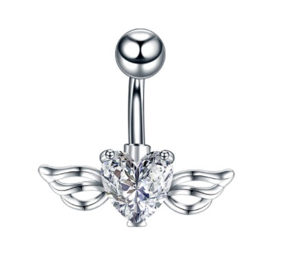 Anillo de vientre de cristal de circón de corazón para el ombligo, perforación de ombligo de acero inoxidable 316L, joyería corporal, piercing para ombligo