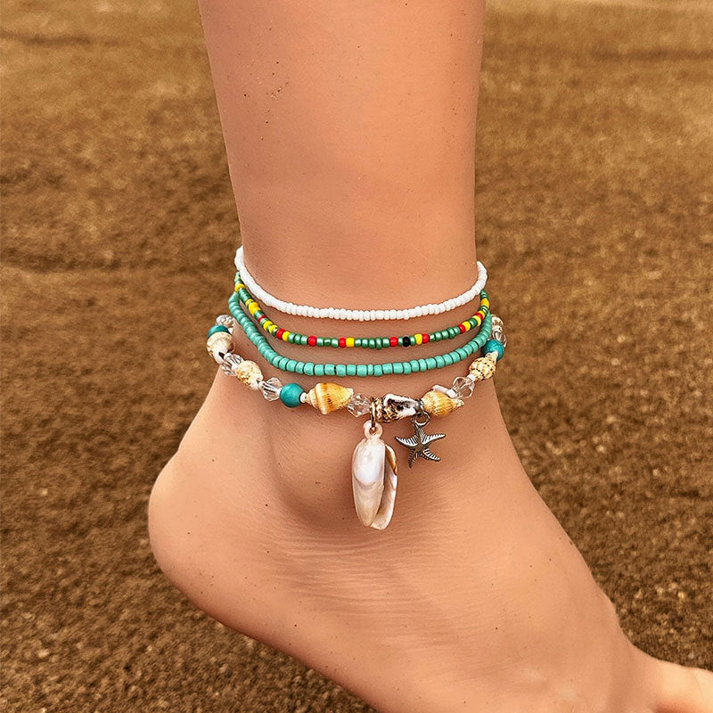 Adornos para pies Bohemia Color Perla Concha de Estrella de Mar Colgante Tobillera Adorno de Estilo de Playa Femenino