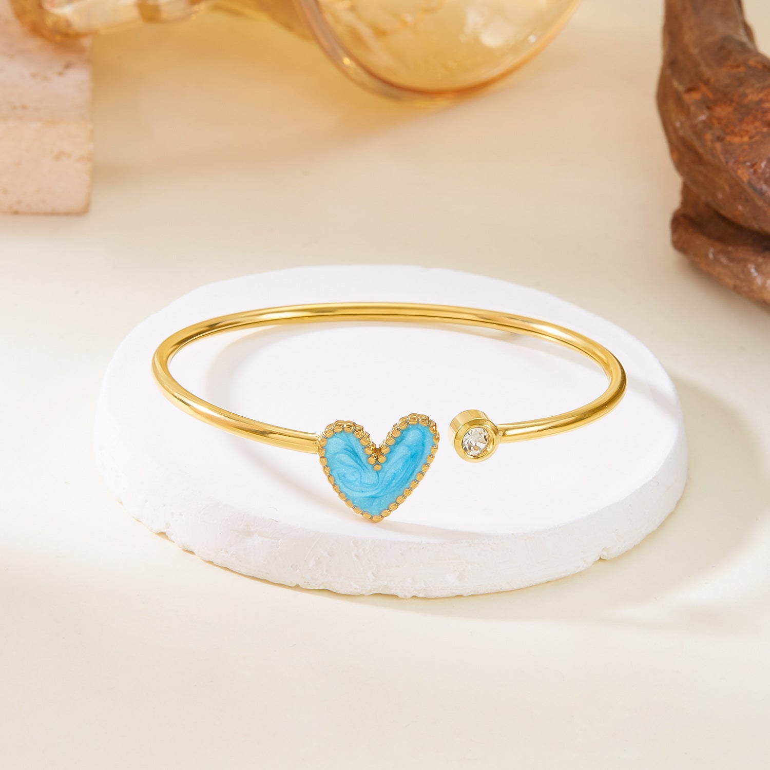 Pulsera Corazón de Aceite Hueco con Diamante